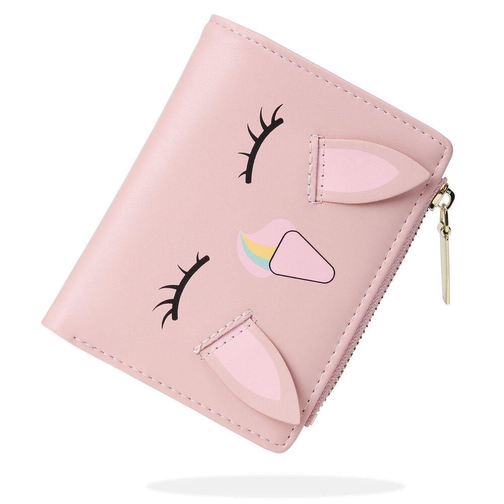 6448 Cute Wallets  Leather Bifold Small Wallet with Zipper Coin Purse